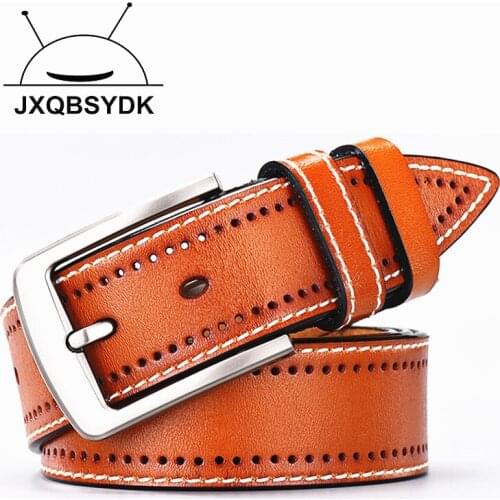 JXQBSYDK Luxury Brand Men Belts Vintage Hole Designer Pin Buckle High Quality Genuine Leather Belts for Male Belts 2021
