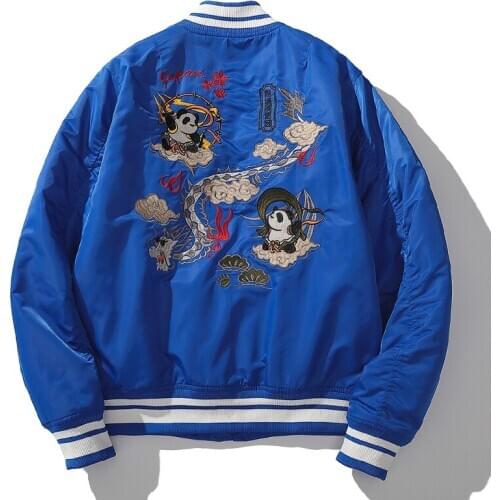 Luxury Panda Shenlong Embroidery Jackets Men Autumn And Winter Harajuku Cartoon Add Thick Baseball Jackets Casual Loose Coats