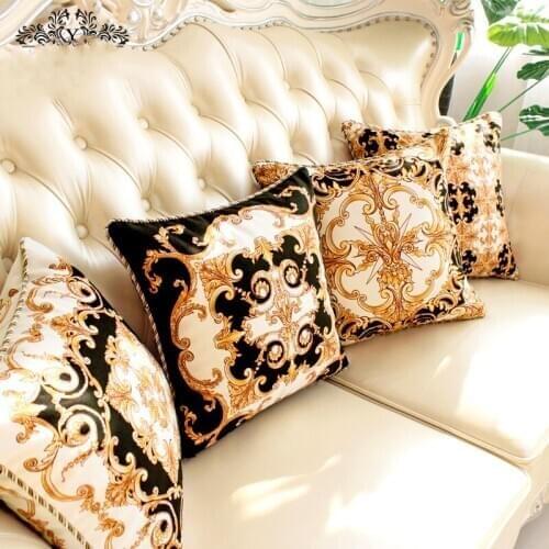 45x45cm Baroque luxury retro cushion cover sofa black white yellow paisley velvet throw pillow cover sofa lumbar pillowcase