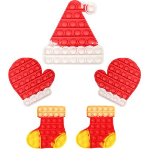 Christmas Gifts Rainbow Push Bubble Antistress Toys Adults Children Sensory Toy Pop Fidget Reliver Stress Toy Christmas Tree Hat