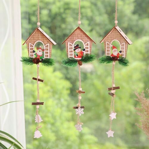 Christmas wooden house pendant Doll Toy Christmas Tree Hanging Ornaments Decoration Christmas Decoration For Home