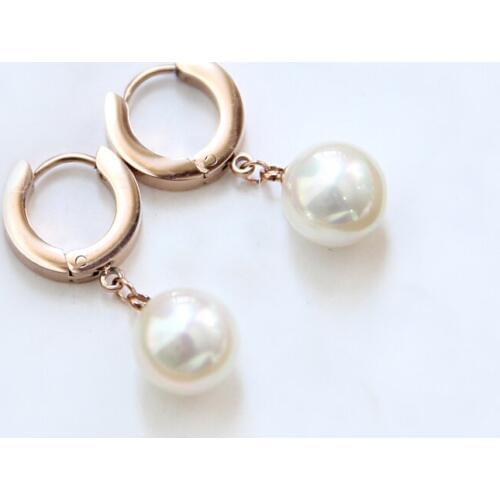 YUN RUO Rose Gold Color Elegant Pearl Dangle Earring For Woman Bridal Wedding Party 316L Stainless Steel Jewelry Drop Shipping