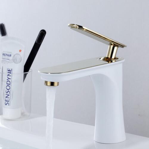 Basin Faucets Elegant Bathroom Faucet Hot and Cold Water Basin Mixer Taps White and Golden Finish Brass Toilet Sink Water Crane