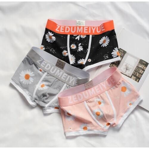 3Pieces Mens Panties Little Daisy Printing Men Underwear Boxer Cotton Soft Men Boxer Shorts Breathable Trend Underpants 2020 New