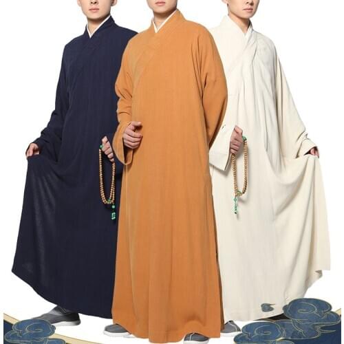 Unisex 6olor High quality cotton&linen zen lay clothing buddha gown shaolin monk kung fu suits meditation robe blue/coffee/red