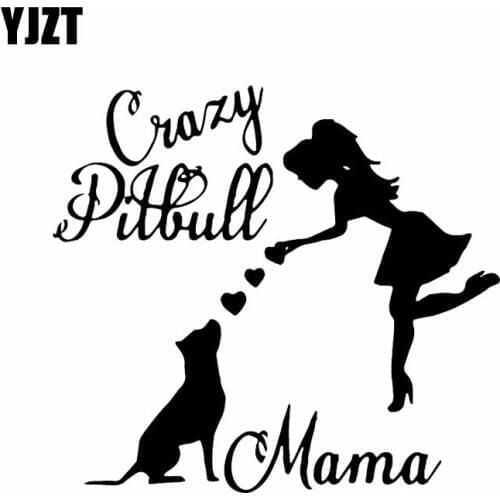YJZT 15.7X14.2CM Crazy Pitbull Mama Car Sticker Pitbull Mom Lover Dog Vinyl Window Car Decal Black/Silver C24-1615