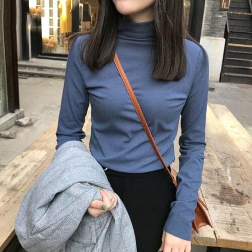 Bella Philosophy New Autumn Solid Women Silm T-shirt Ladies Long Sleeve Elegant cotton Shirts Female Turtleneck Casual Top