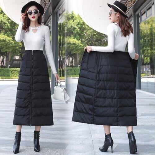 Women 2020 Autumn Winter Casual Solid Color Skirts Female Thick Warm A-line Skirts Ladies High Waist Down Cotton Skirts J11