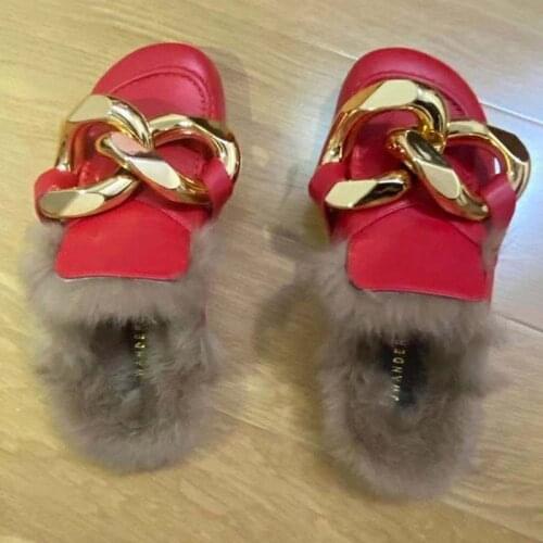 Women Mules Slipper Low Heels Casual Slides Flip Flop Round Toe New Arrival Brand Design Gold Chain loafer Slip On Shoes 2021