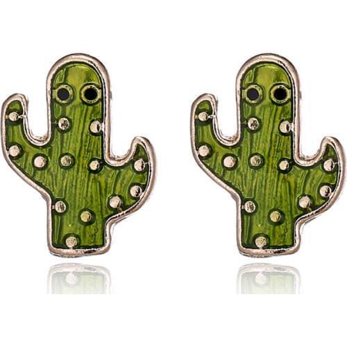 New Sweet Green Enamel Plant Small Cactus Geometric Stud Earrings For Women Fashion Jewelry Statement Brincos AE945