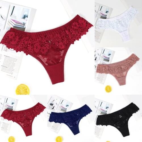 Sexy Lace Thong Panties Women Comfortable Sexy Lace Lingerie Thong Low Waist Cotton Crotch Hollow Out Underwear Female G String