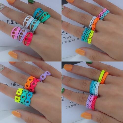 Hot Sale Fashion Open Candy Color Ring For Woman 2021New Rectangular Chain Irregular Ladies Ring Jewelry