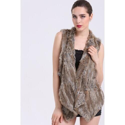 Real genuine natural rabbit fur coat women fashion vest ladies hand made jacket girls knit gilet