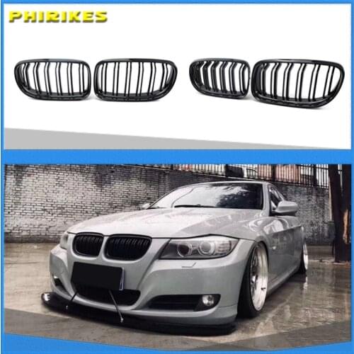 Dual Slat Kidney Grille Gloss Black for BMW E90 3 Series Sedan LCI 09-11 Double Slat Sport Style Gloss Black 1 Pair