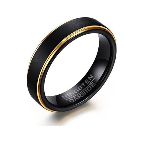 10pcs/lot Luxury 5MM Tungsten Ring Carbide Wire Drawing Matte Finished Rings Black & Gold Mens Fashion Jewelry Gift