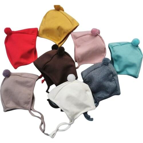2020 Summer Autumn Baby Cap Cute Girl Protective Hat No-Brim Plush Ball Relaxed Lace-up Breathable Solid Round Cap 8 Colors