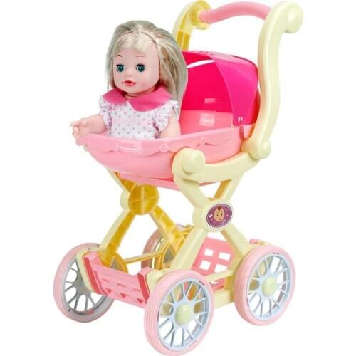 2020 Large Size Simulation Doll Suit Double Deck Trolley Toy Simulation Baby Urinate Speak Children Shopping Cart Toys Girl Gift