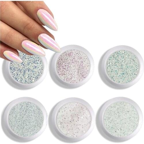 2Pcs/Set Mermaid Shimmer Nail Glitter Powder 0.1mm/0.2mm 2 Sizes Irridescent Superfine Cosmetic Festival Powder Nail Pigment