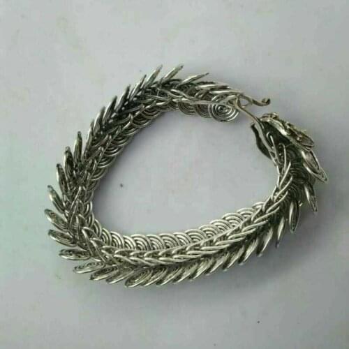 China Old national style Tibet Silver Carve dragon head chain Bracelet