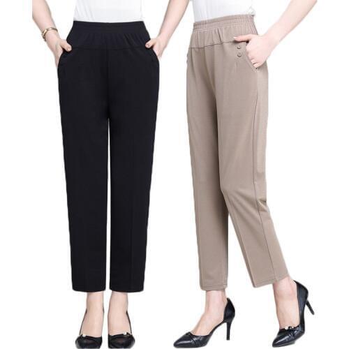 Middle Aged Old Women Spring Summer Pants Thin Elastic Waist Loose Cotton Mother Pants Casual Female Trousers Plus Size 5XL 1842