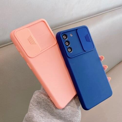 Slide Camera Lens Protection Phone Case For Samsung A52 A72 A32 M51 A51 A71 S21 Plus S20 FE Note 20 Silicone Shockproof Cover