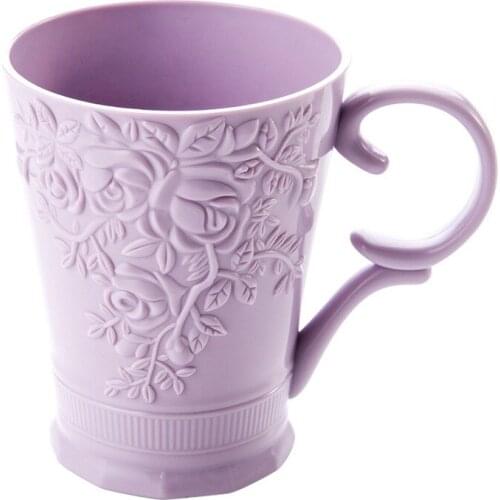 Pure Color Mouthwash Cup With Handle Couple Tooth Jar Cup Plastic Carved Toothbrush Cup Durable Wash Cup