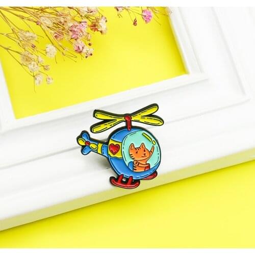 Helicopters and cats Enamel Brooch Cute cartoon pin Creative animals Love rescue Custom Badge