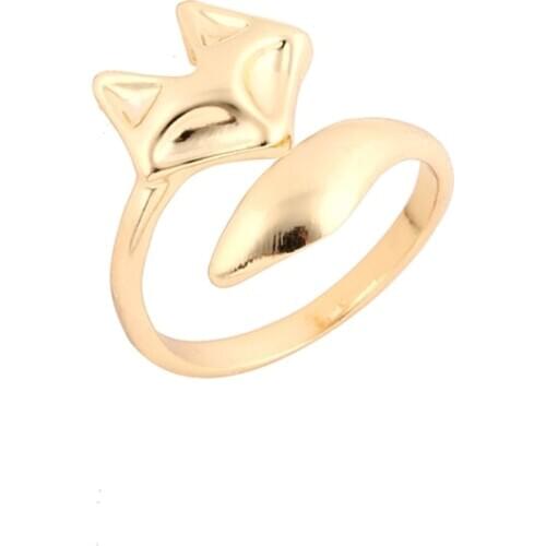 Cute Gold Color Fox Shaped Open Ring Punk Charm Animal Adjustable Ring for Women Girls Anillo Mujer