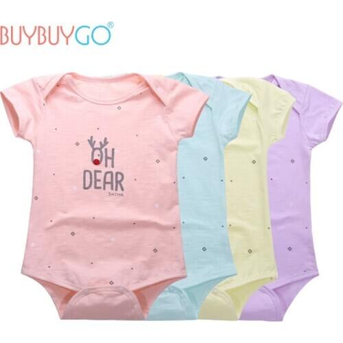 4pcs/lot 2017 Summer Baby Bodysuits 100% Cotton Girls Short Sleeve Fruit Floral 6-12M Jumpsuit O-neck Body Suit Baby Clothes