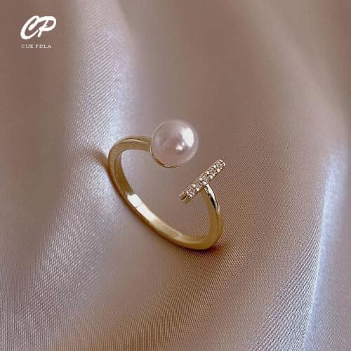Korean Pearl Design Ring Female Wedding Party Jewelry Adjustable Simple Finger Rings