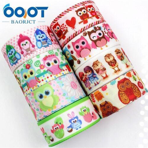 175315,22MM cartoon owl Printed grosgrain ribbon,garment accessories hair accessories material, DIY Handmade decoration wrapping