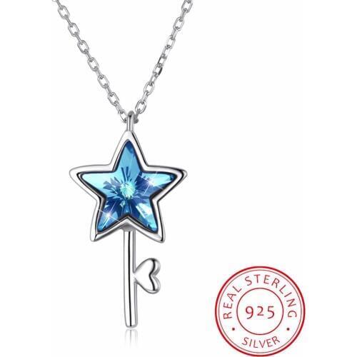 Lekani Crystals From Swarovski Blue Purple Star Key Pendant Necklaces Real 925 Silver Fine Jewelry For Women Girls Chic Gift