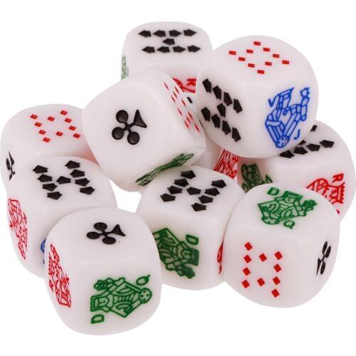 Hot Sale Acrylic Pack of 10pcs 12mm Six Sided Poker Dice for Casino Poker Card Fun Family Pub Game Favours Multicolor Dice Toys