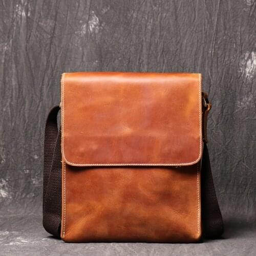 Vintage Crazy Horse Leather Men Messenger Bags Genuine Leather iPad Shoulder Bag