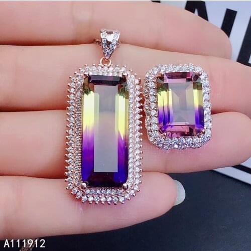 KJJEAXCMY fine jewelry Ametrine 925 sterling silver women pendant necklace chain ring set noble