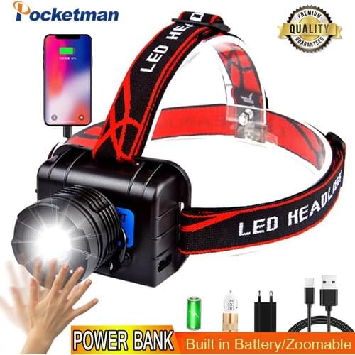 60000LM Powerful Headlamp Motion Sensor Headlight Power Bank USB Rechargeable Head Lamp Waterproof Head Torch for Camping Lamp