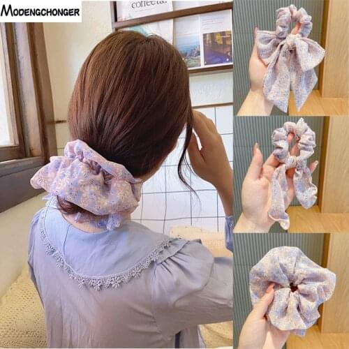 New Hair Rope Purple Chiffon Hair Scrunchies Elastic Hair Ribbon Hair Ties Girls Sweet Korean Ponytail Holder Hair Accessories