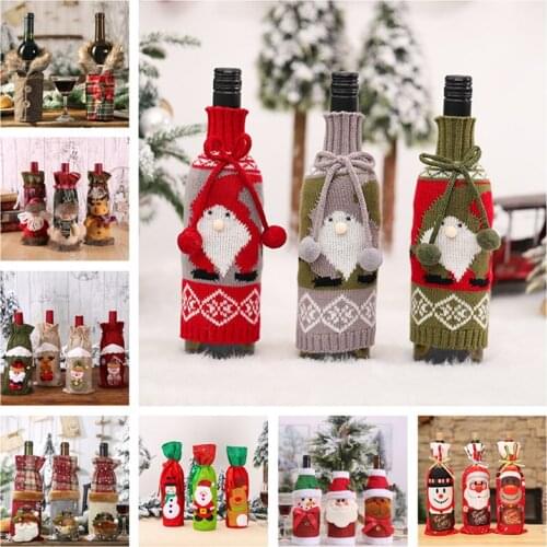 New Year 2022 Gift Bag Holder Christmas Wine Bottle Cover DIY Xmas Gift Holder Noel Christmas Decoration for Home Navidad Decor