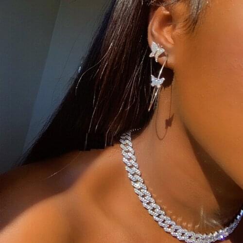 Butterfly hoop earring gold silver color clear cubic zirconia cz simple geometric circle hoops