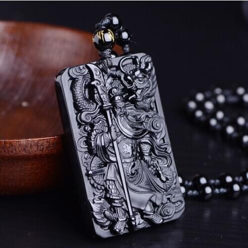 Obsidiana negra colgante de collar Buda guanun dragón Jade colgante de Jade joyería fina