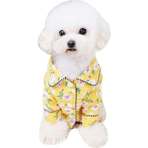 Korean Style Pet Clothing Spring Summer Flower Printing Breathable Two-legged Dog Puppy Pajamas Pet Cloth