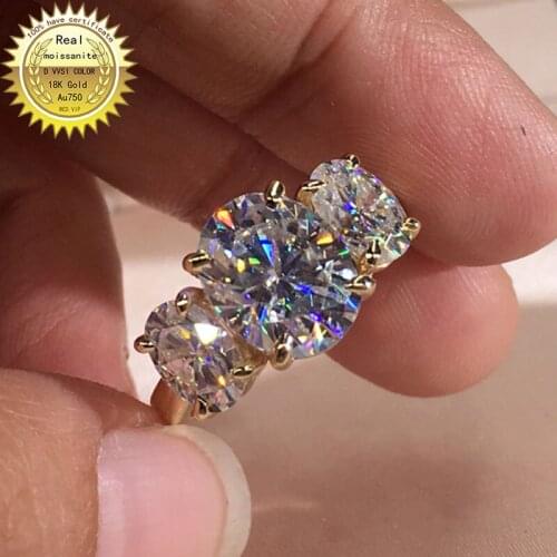 Solid 18K Gold 4ct Oval Moissanite Diamond Ring D color VVS With national certificate 044