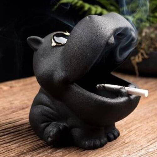 Cute Animal Ceramic Hippo Ashtray Creative Cute Big Ashtray Large Capacity Anti-fly Ash Home Office Decoration Home Decoration