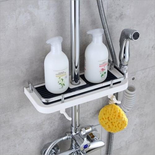 Shower Faucet Storage Rack Shower Bathroom Bath Hole-Free Lifting Rod Bath Tray Bathroom Storage Basket