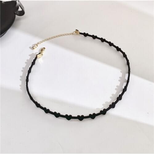 Romantic Sweet Black Heart Flannel Metal Stitching Chain Necklace Korean Love Necklace for Women Girls Neck Collar Jewelry Gift