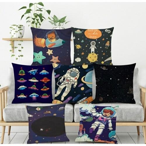 Cartoon Spaceman Astronaut Space Science Design Sofa Decorative Cushion Cover Pillowcase Polyester 45*45 Home Decor Pillowcover