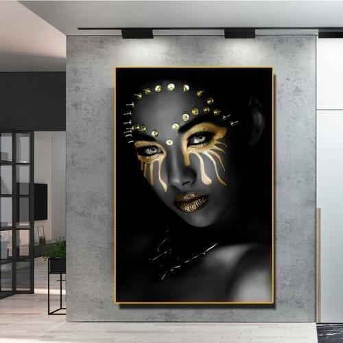 Sexy African Art Black and Gold Woman Canvas Painting Wall Art Living Room Light Luxury Scandinavian Modern Home Decor Painting