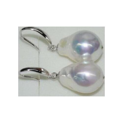 Free Shipping AA++ Luster smooth rare white 11.5-12*14 mm baroque kasumi pearl dangle earring 925
