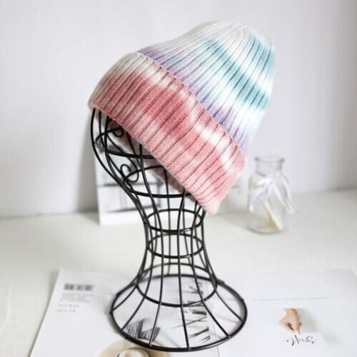 Warm Winter Hats for Women Trendy Tie Dye Chunky Stretchy Cable Knit Beanie Hat Acrylic Knit Cuff Beanie Cap Daily Beanie Hat
