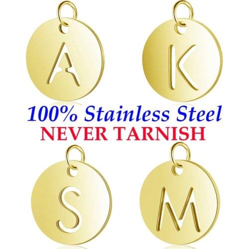 5 Pieces PVD Gold Filled 26 Initial Letter Name Stainless Steel Charm Wholesale High Polished Real 316 Steel DIY Charms